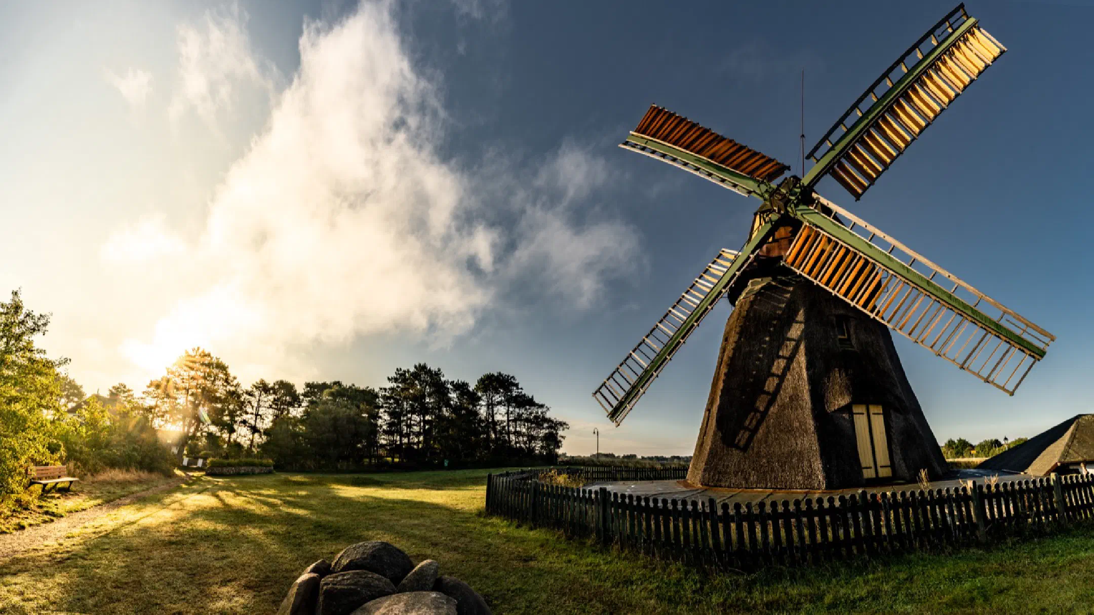 Nebel Windmill after sunset